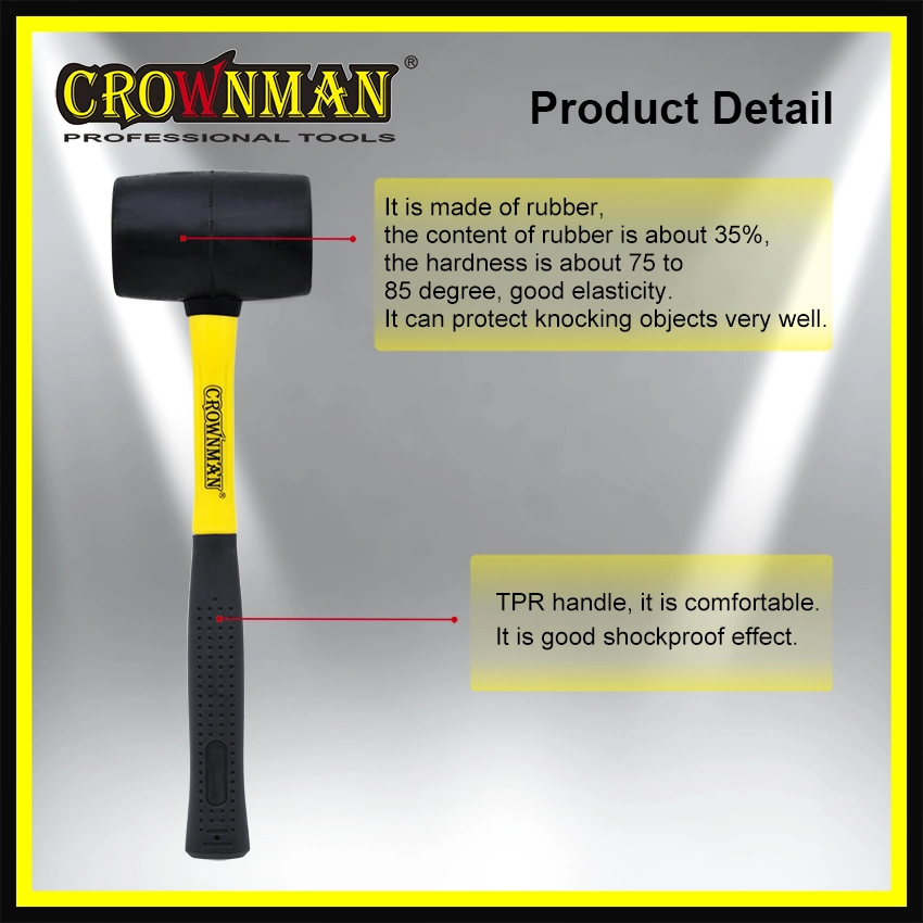 Crownman 8oz/12oz/16oz/24oz/32oz Black Rubber Mallet with Fiberglass Handle