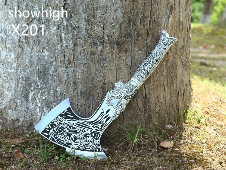 Handmade High Carbon Steel Broad Axe Tomahawk Metal Dragon Handle X201